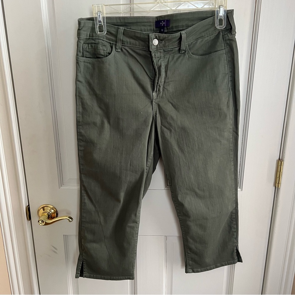 Womens NYDJ Cropped Olive Green Stretch Jeans Lift & Tuck Size 12